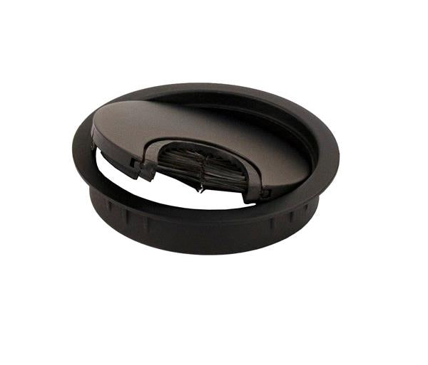 High-quality Zamak cable grommet, Ø 60 mm for desks with brush seal, finish: black. Desk cable management cable grommet from SISO / Denmark