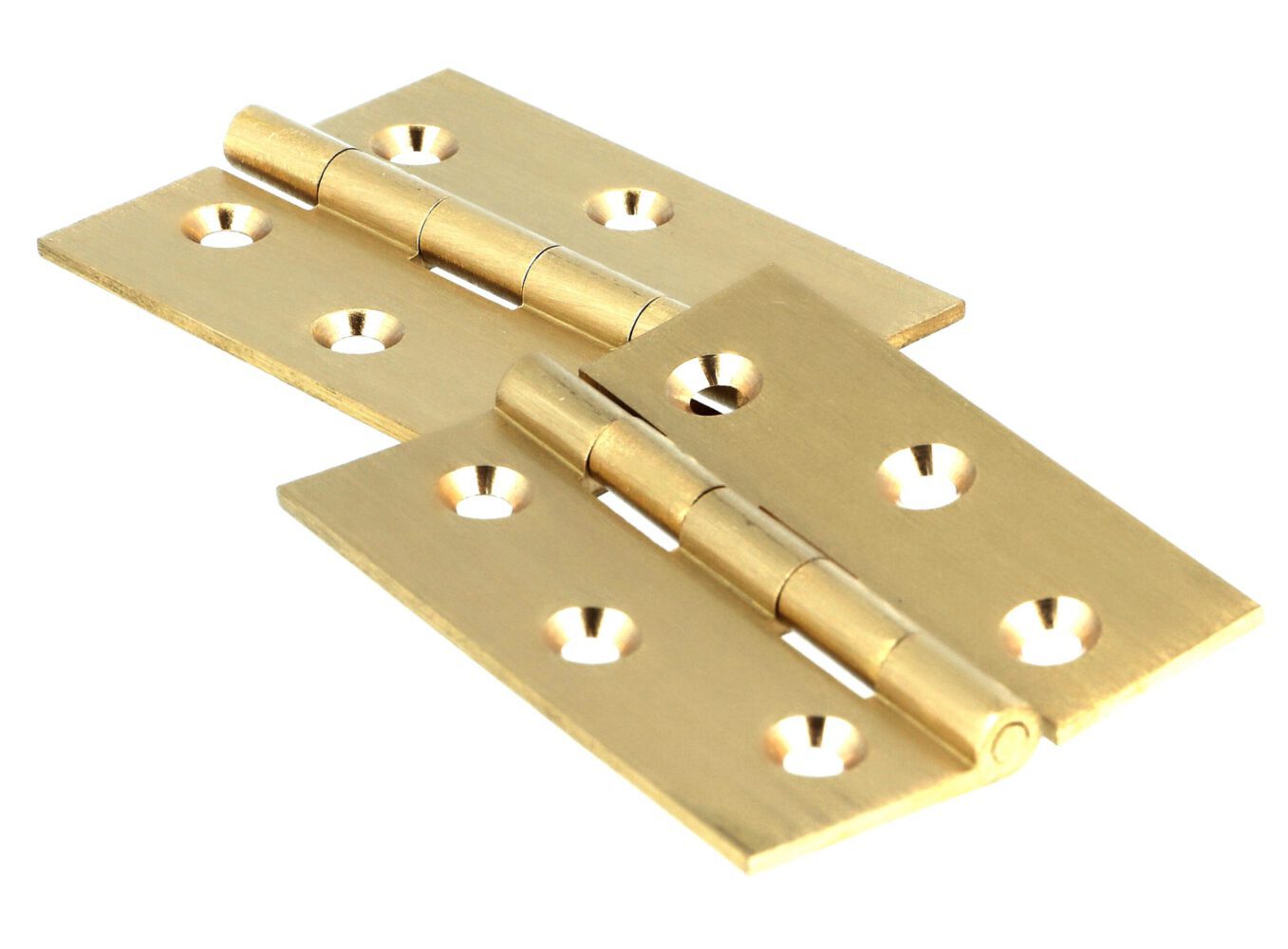2 high-quality furniture hinges made of brass, perforated, 40x35x1.4 mm; sanded