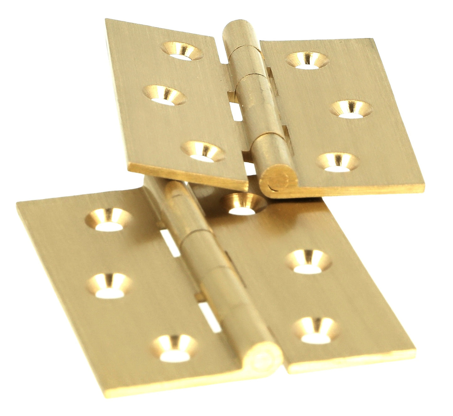 2 high-quality furniture hinges made of brass, perforated, 40x35x1.4 mm; sanded