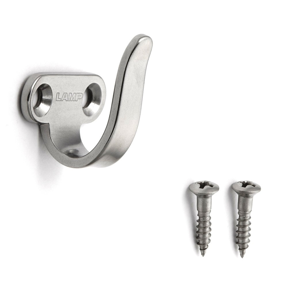 Hook made of brushed stainless steel V2A (SUS304, 1.4301). Can also be used as a handle. By Sugatsune / LAMP® (Japan), 2H