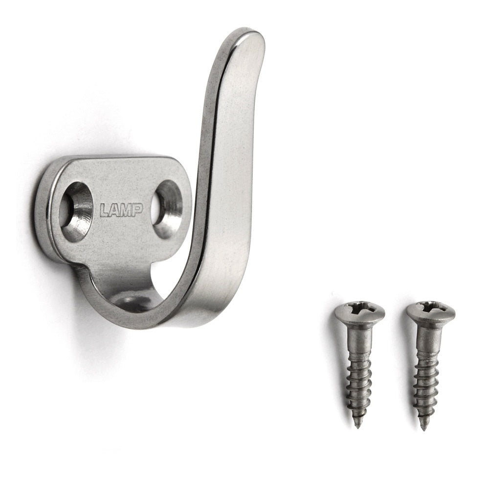 Hook made of brushed stainless steel V2A (SUS304, 1.4301). Can also be used as a handle. By Sugatsune / LAMP® (Japan), 2H