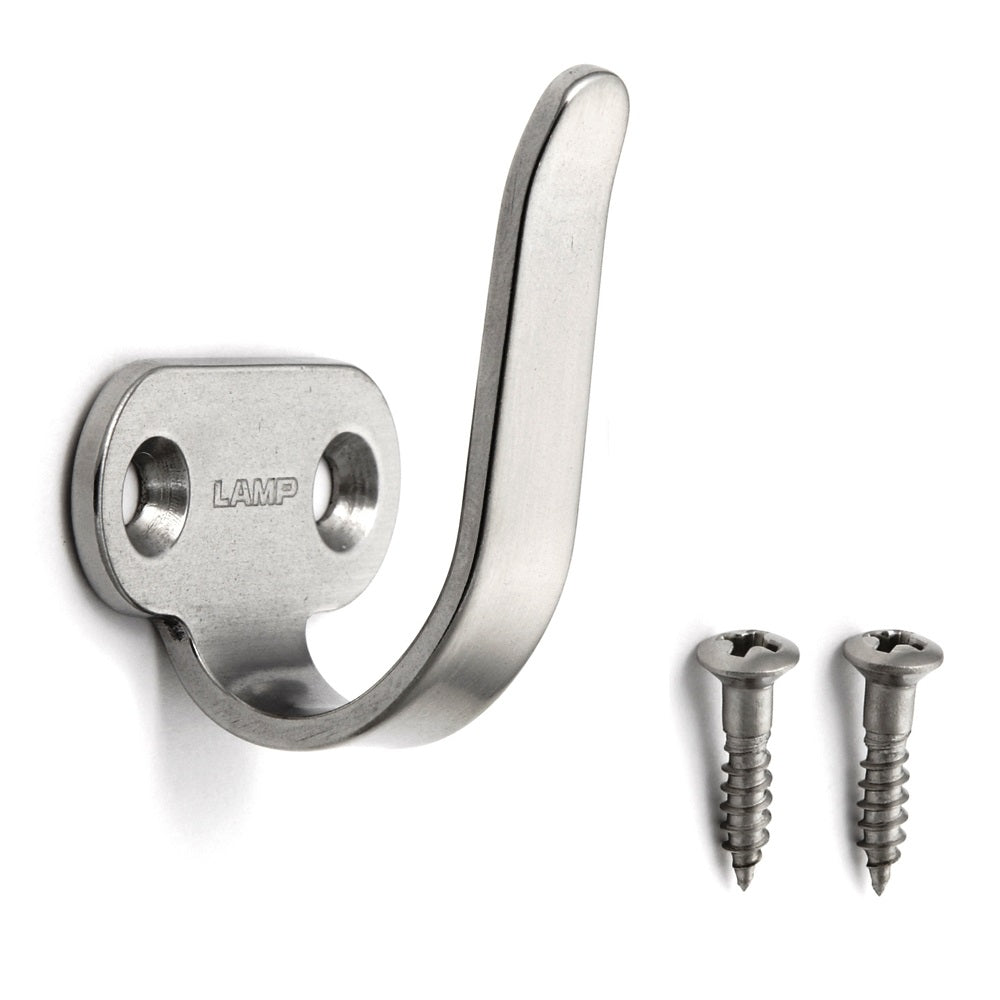 Hook made of brushed stainless steel V2A (SUS304, 1.4301). Can also be used as a handle. By Sugatsune / LAMP® (Japan), 2H