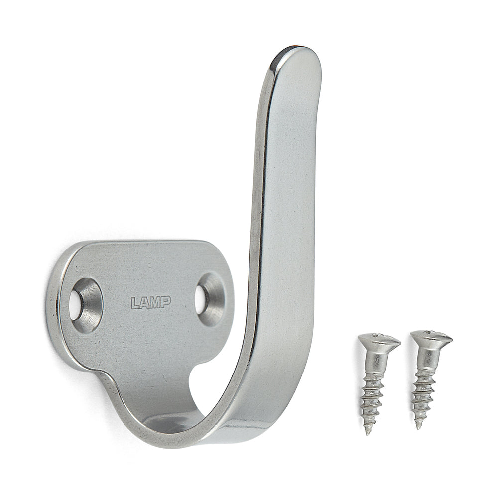 Hook made of brushed stainless steel V2A (SUS304, 1.4301). Can also be used as a handle. By Sugatsune / LAMP® (Japan), 2H