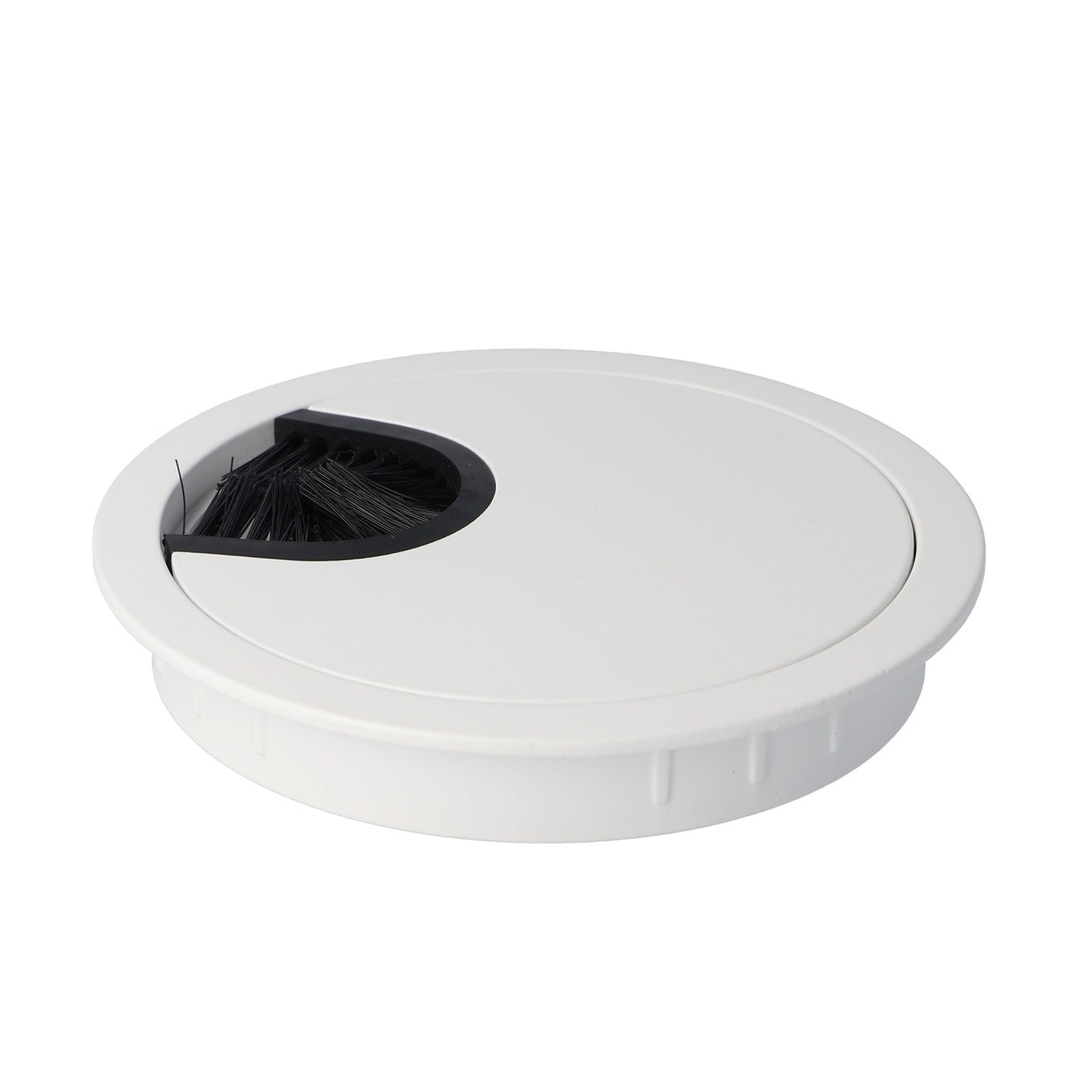 High-quality, solid Zamak cable grommet, Ø80 mm for desks with brush seal, finish: white. Desk cable management cable outlet from SISO / Denmark