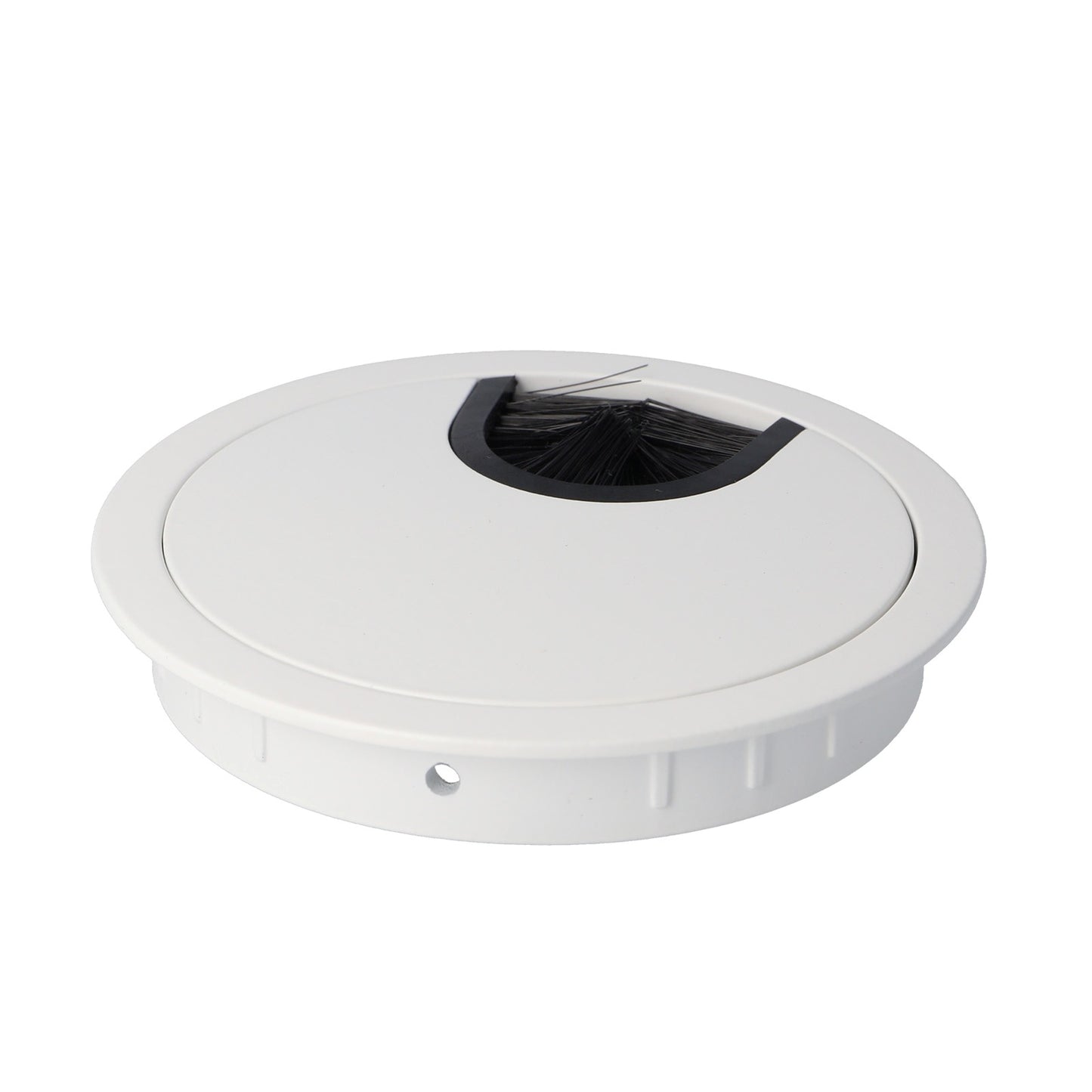 High-quality, solid Zamak cable grommet, Ø80 mm for desks with brush seal, finish: white. Desk cable management cable outlet from SISO / Denmark