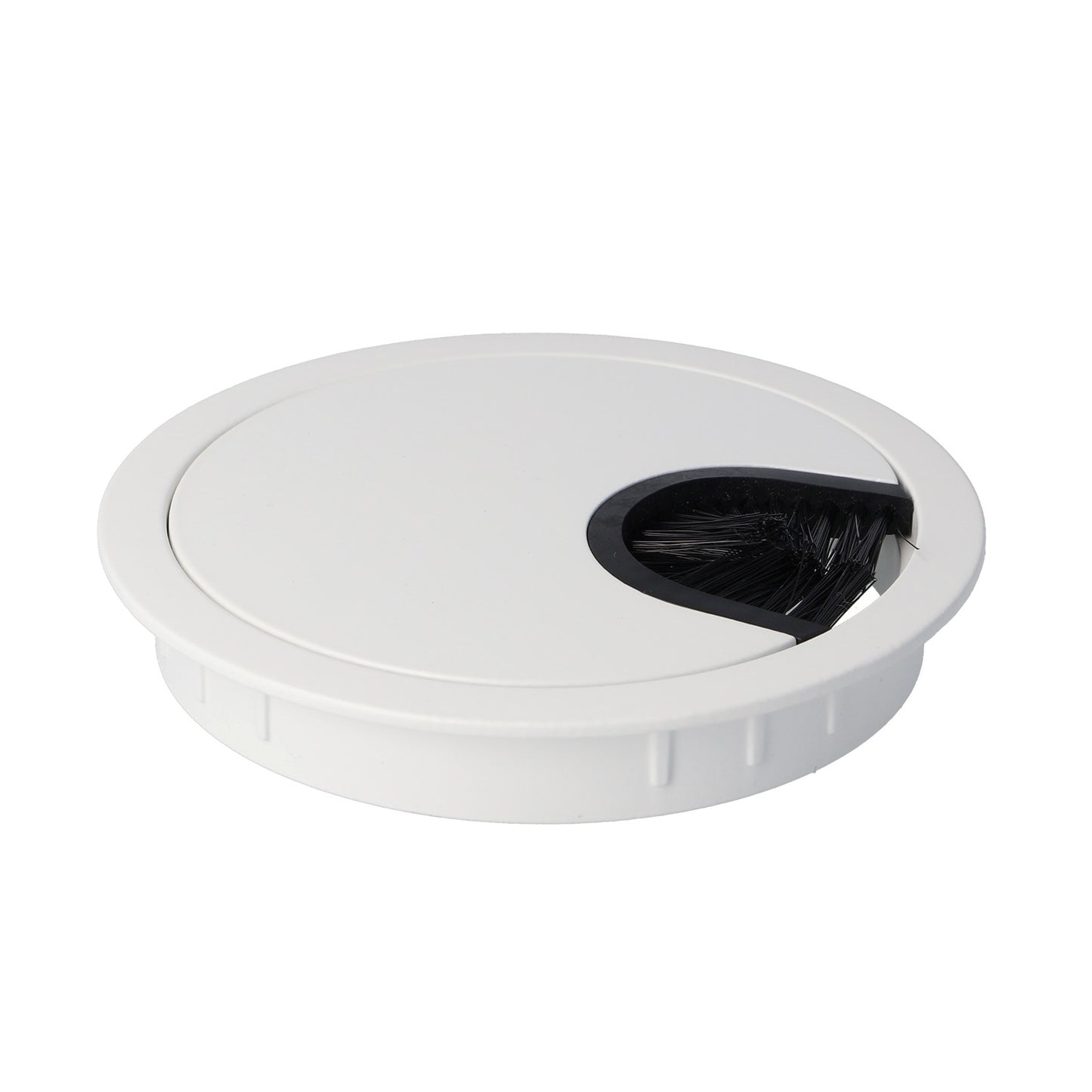 High-quality, solid Zamak cable grommet, Ø80 mm for desks with brush seal, finish: white. Desk cable management cable outlet from SISO / Denmark