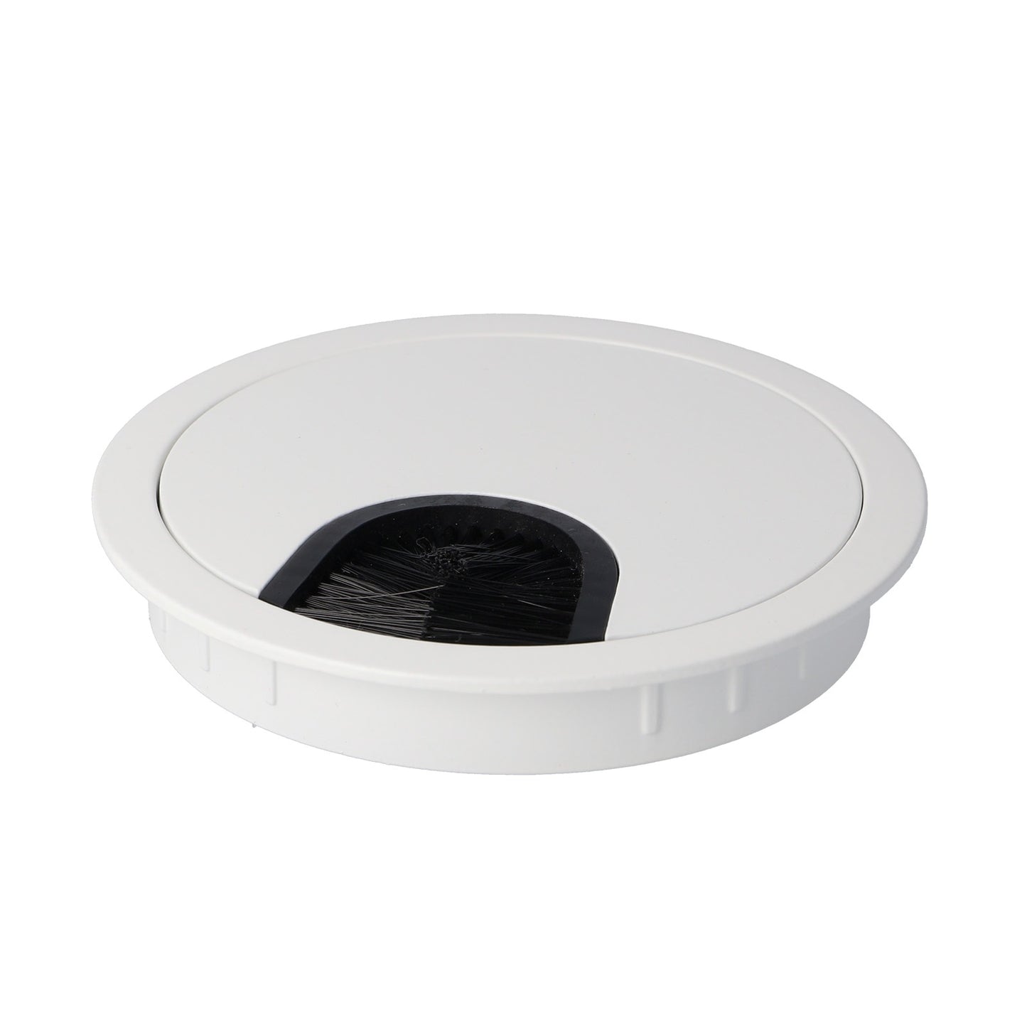 High-quality, solid Zamak cable grommet, Ø80 mm for desks with brush seal, finish: white. Desk cable management cable outlet from SISO / Denmark