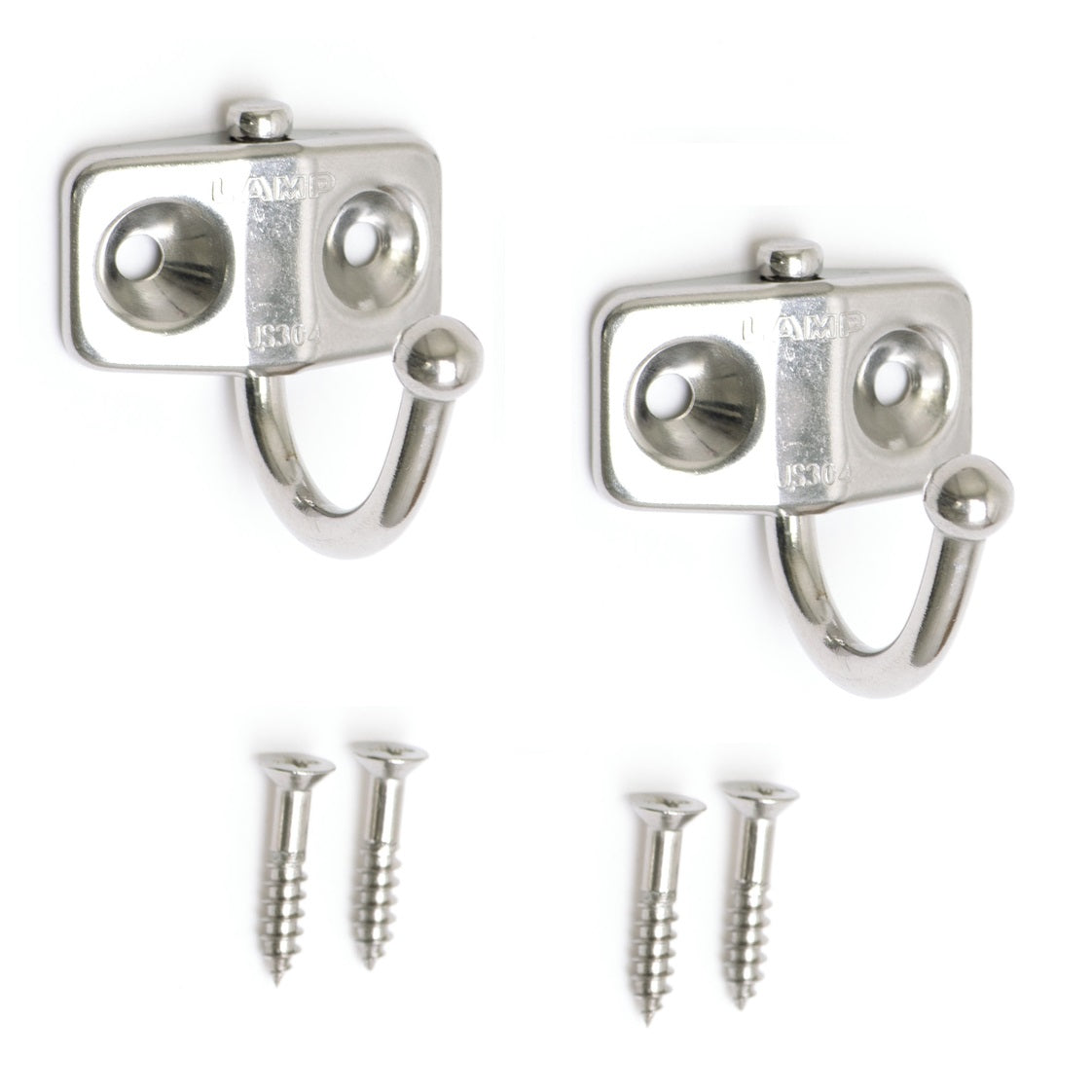 Two high-quality, small, stainless steel swivel hooks for wall mounting. Also suitable for motorhomes, caravans, and boats. Stainless steel hook TK-30 from Sugatsune / Lamp (Japan)