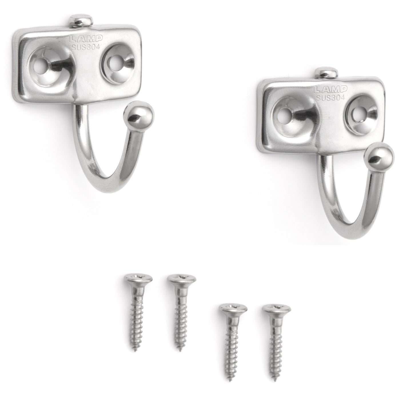 Two high-quality, large, stainless steel swivel hooks for wall mounting. Also suitable for RVs and boats. Stainless steel hook TK-45 from Sugatsune / Lamp (Japan)