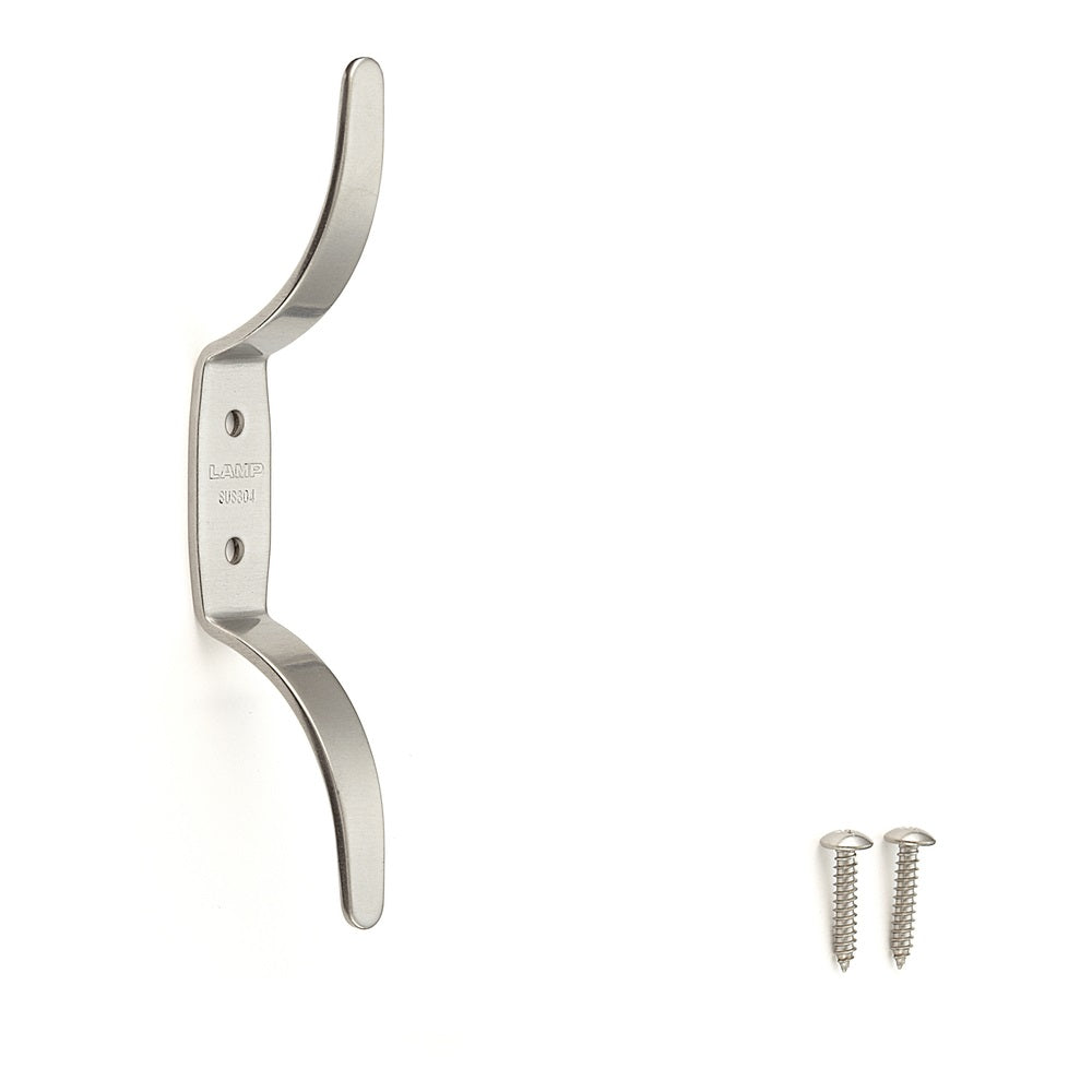High-quality double hook made of V2A stainless steel for wall mounting, suitable for winding ropes. Stainless steel hook RB-102 from Sugatsune / LAMP® (Japan)
