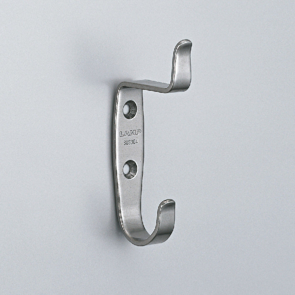 High-quality double hook made of V2A stainless steel for wall mounting. Stainless steel hook RI-074 from Sugatsune / LAMP® (Japan)