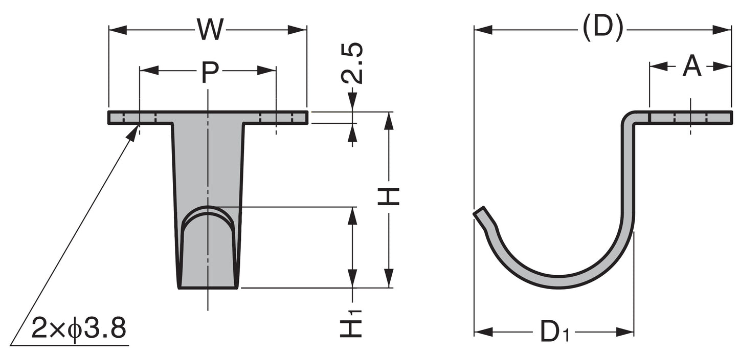 High-quality stainless steel hook for mounting above or below the tabletop or shelf. Stainless steel hooks HJU-30S and HJU-50S from Sugatsune / LAMP® (Japan)