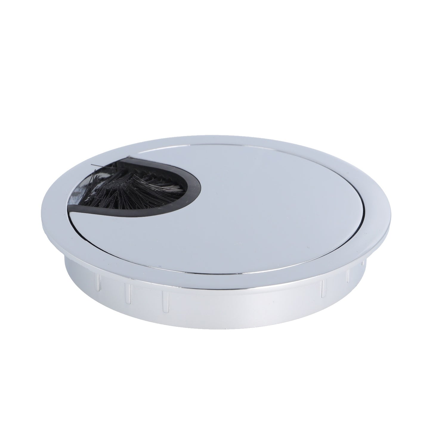 High-quality, solid Zamak cable grommet, Ø80 mm for desks with brush seal, chrome-plated finish. Desk cable guide from SISO / Denmark