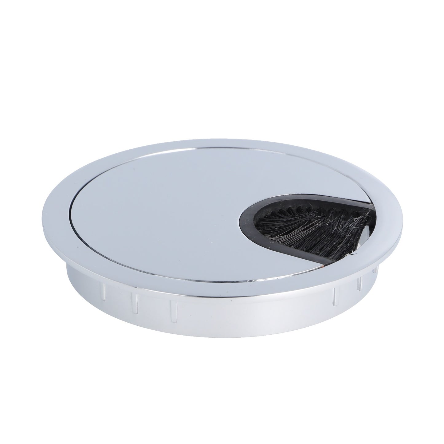 High-quality, solid Zamak cable grommet, Ø80 mm for desks with brush seal, chrome-plated finish. Desk cable guide from SISO / Denmark