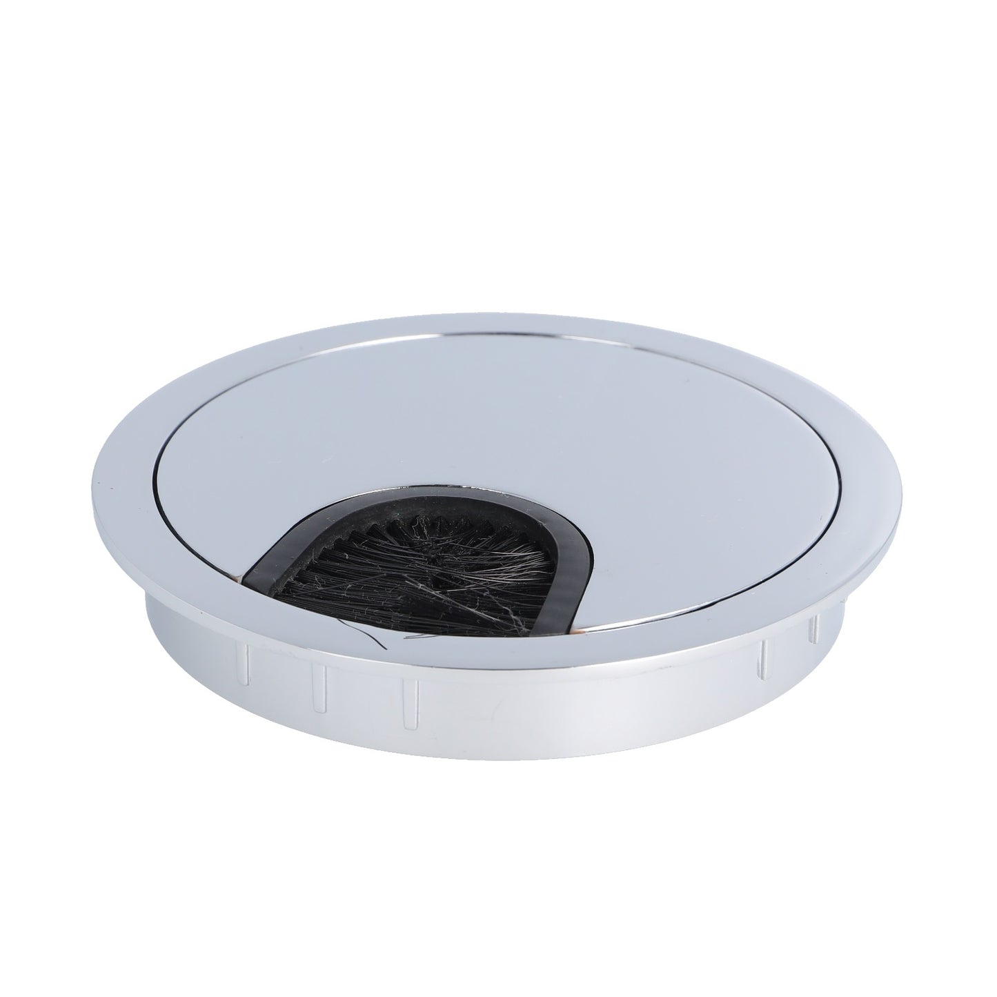 High-quality, solid Zamak cable grommet, Ø80 mm for desks with brush seal, chrome-plated finish. Desk cable guide from SISO / Denmark