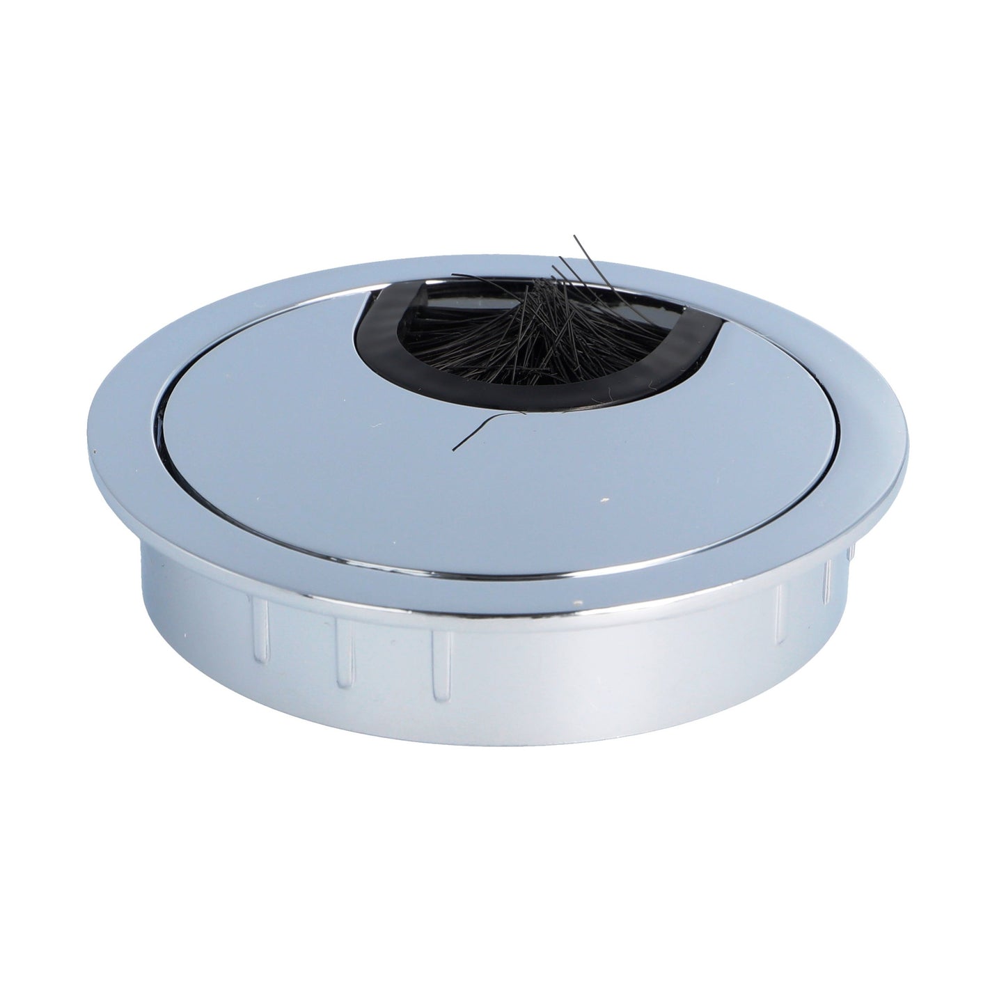 High-quality Zamak cable grommet, Ø 60 mm for desks with brush seal, chrome-plated finish. Desk cable management cable grommet from SISO / Denmark