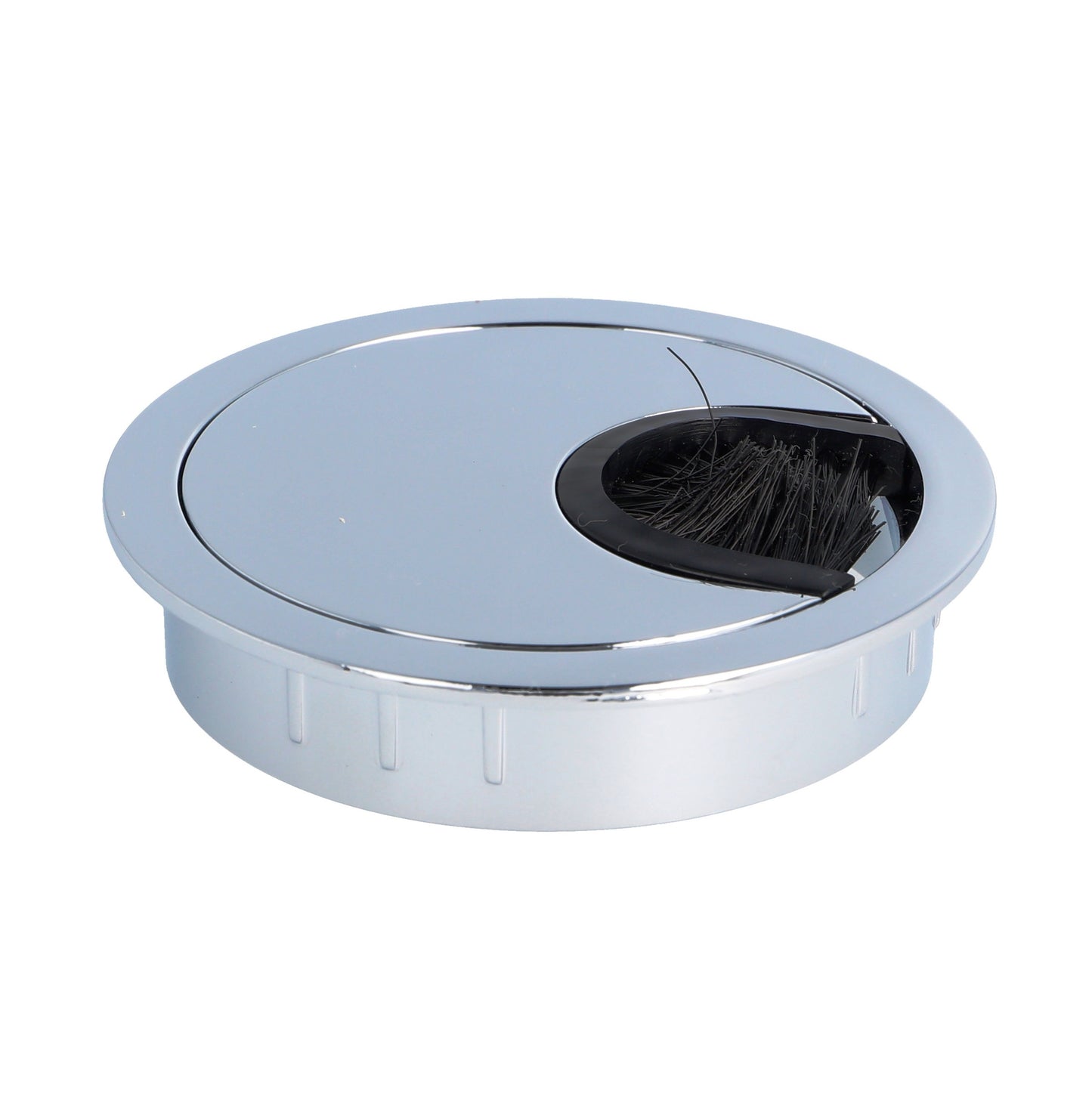 High-quality Zamak cable grommet, Ø 60 mm for desks with brush seal, chrome-plated finish. Desk cable management cable grommet from SISO / Denmark