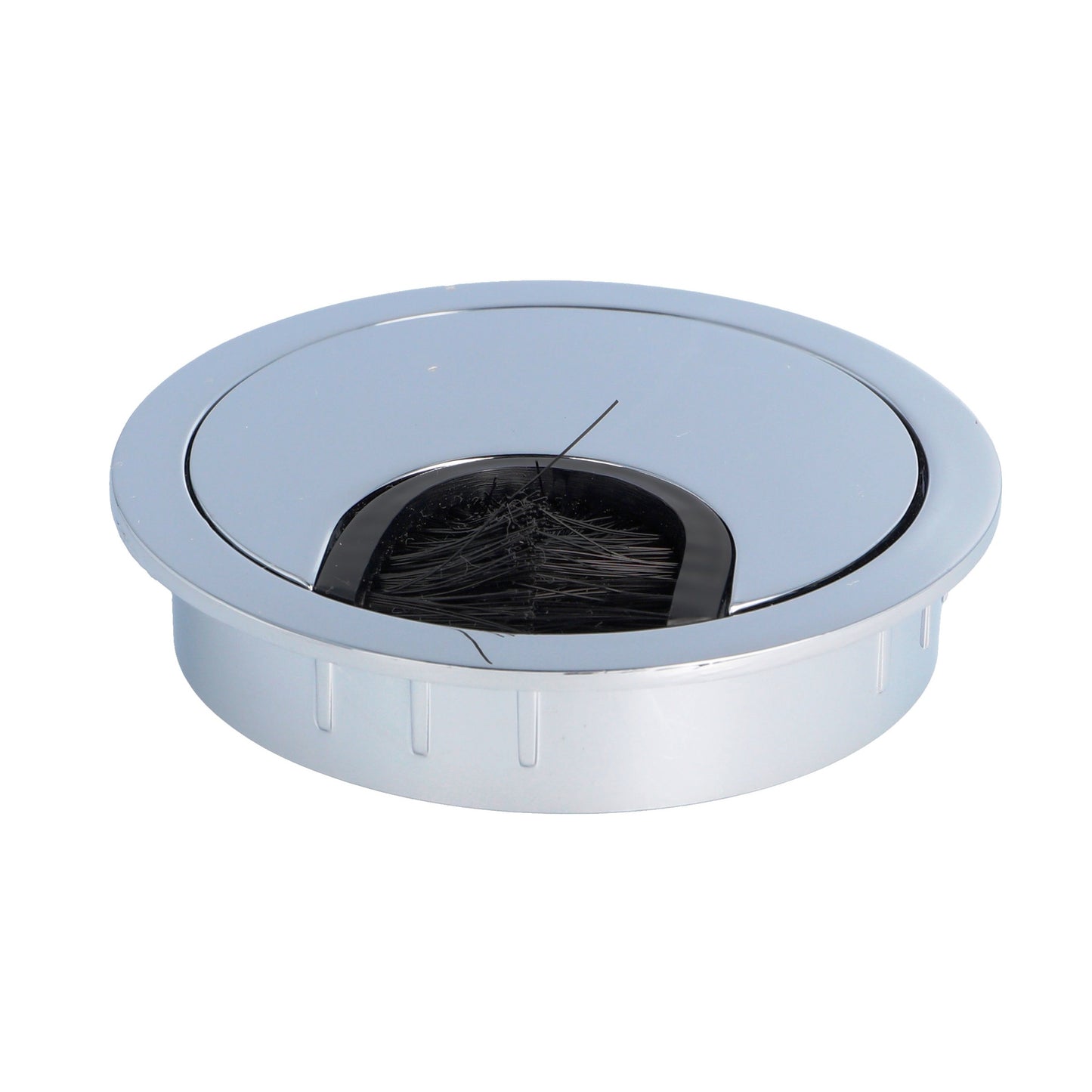 High-quality Zamak cable grommet, Ø 60 mm for desks with brush seal, chrome-plated finish. Desk cable management cable grommet from SISO / Denmark