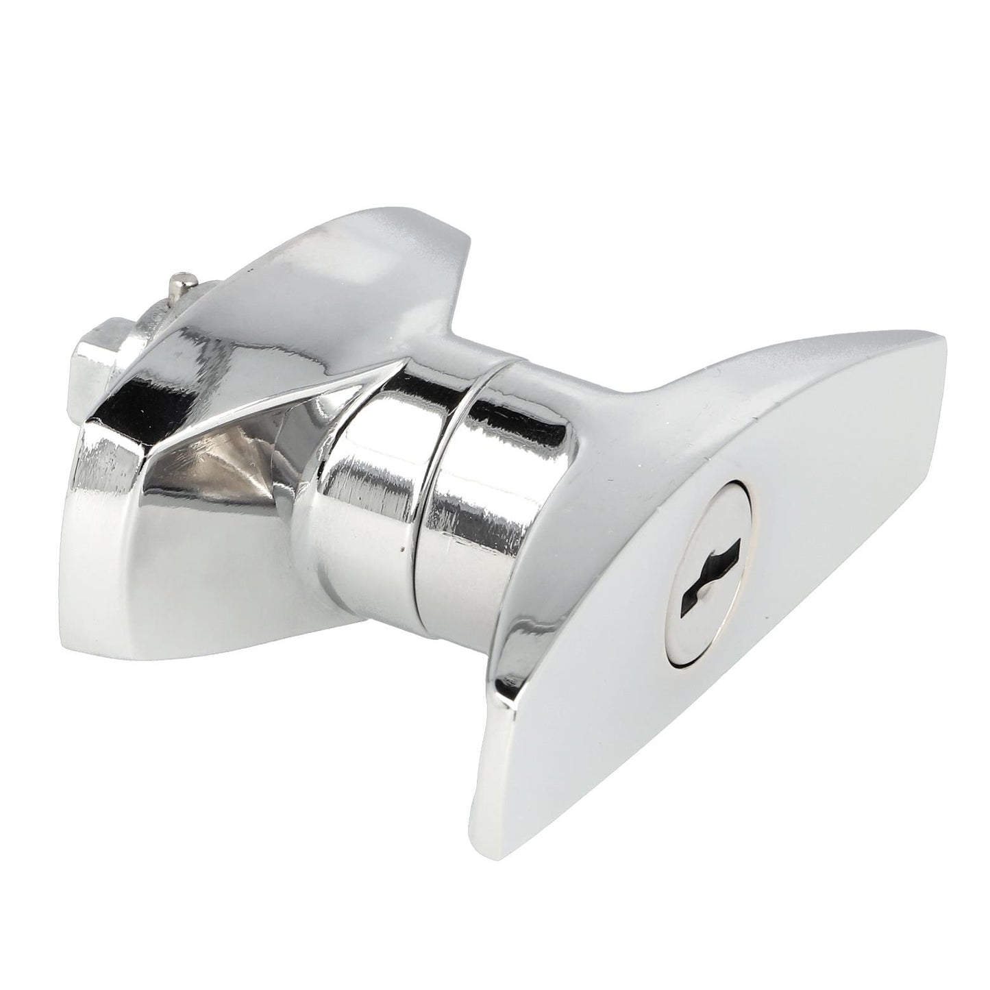 High-quality lockable control cabinet handle with locking cylinder, made of Zamak, with two keys, design: individually keyed, 14.08.055-1. T-handle made of Zamak for control cabinets, lockers, vehicles, and much more, from SISO Denmark