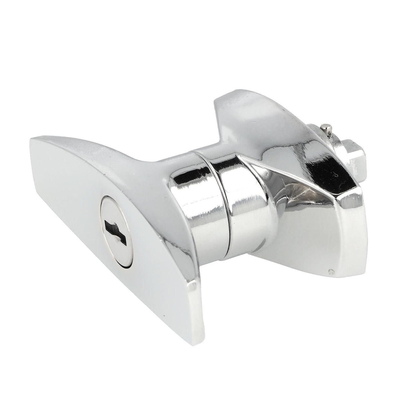 High-quality lockable control cabinet handle with locking cylinder, made of Zamak, with two keys, design: individually keyed, 14.08.055-1. T-handle made of Zamak for control cabinets, lockers, vehicles, and much more, from SISO Denmark