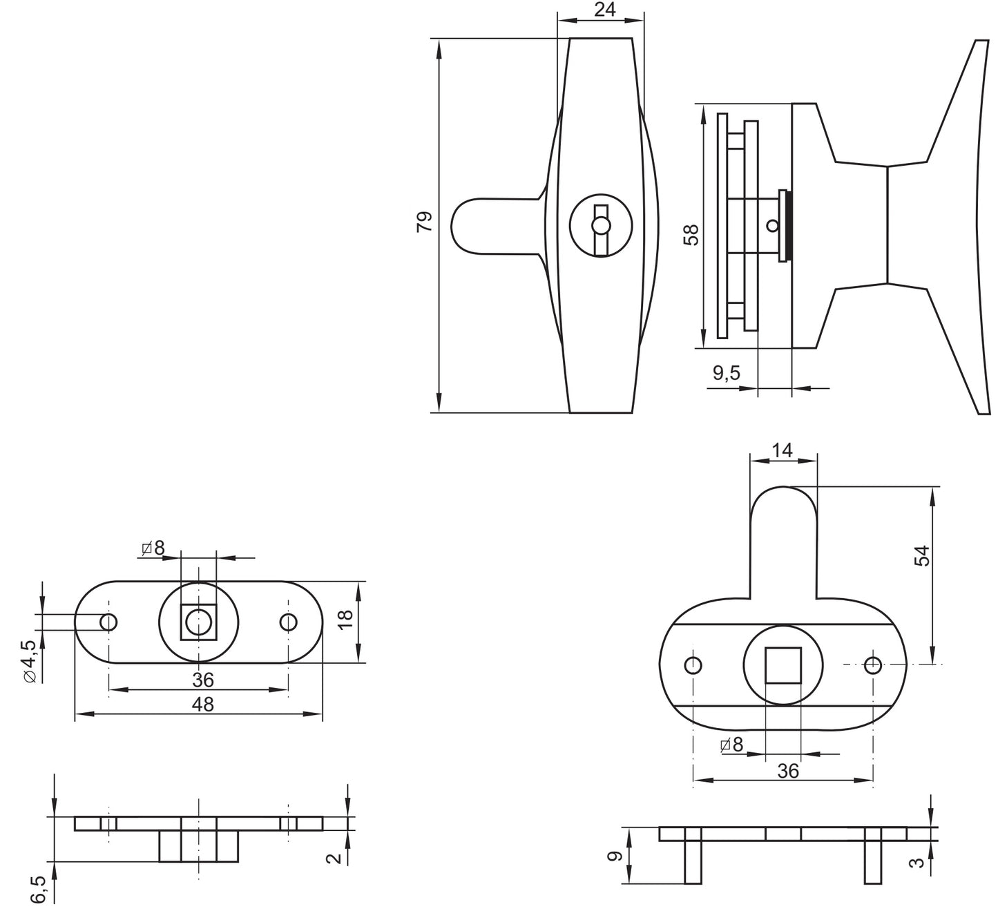 High-quality lockable control cabinet handle with locking cylinder, made of Zamak, with two keys, design: individually keyed, 14.08.055-1. T-handle made of Zamak for control cabinets, lockers, vehicles, and much more, from SISO Denmark