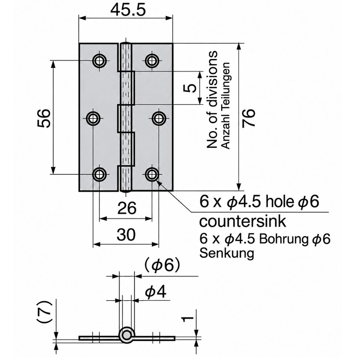 2 pieces of high-quality surface-mounted hinges, made of SUS304 stainless steel, load capacity: 10 kg, 76 mm, B-1059-2 for machine doors, enclosure doors, maintenance flaps