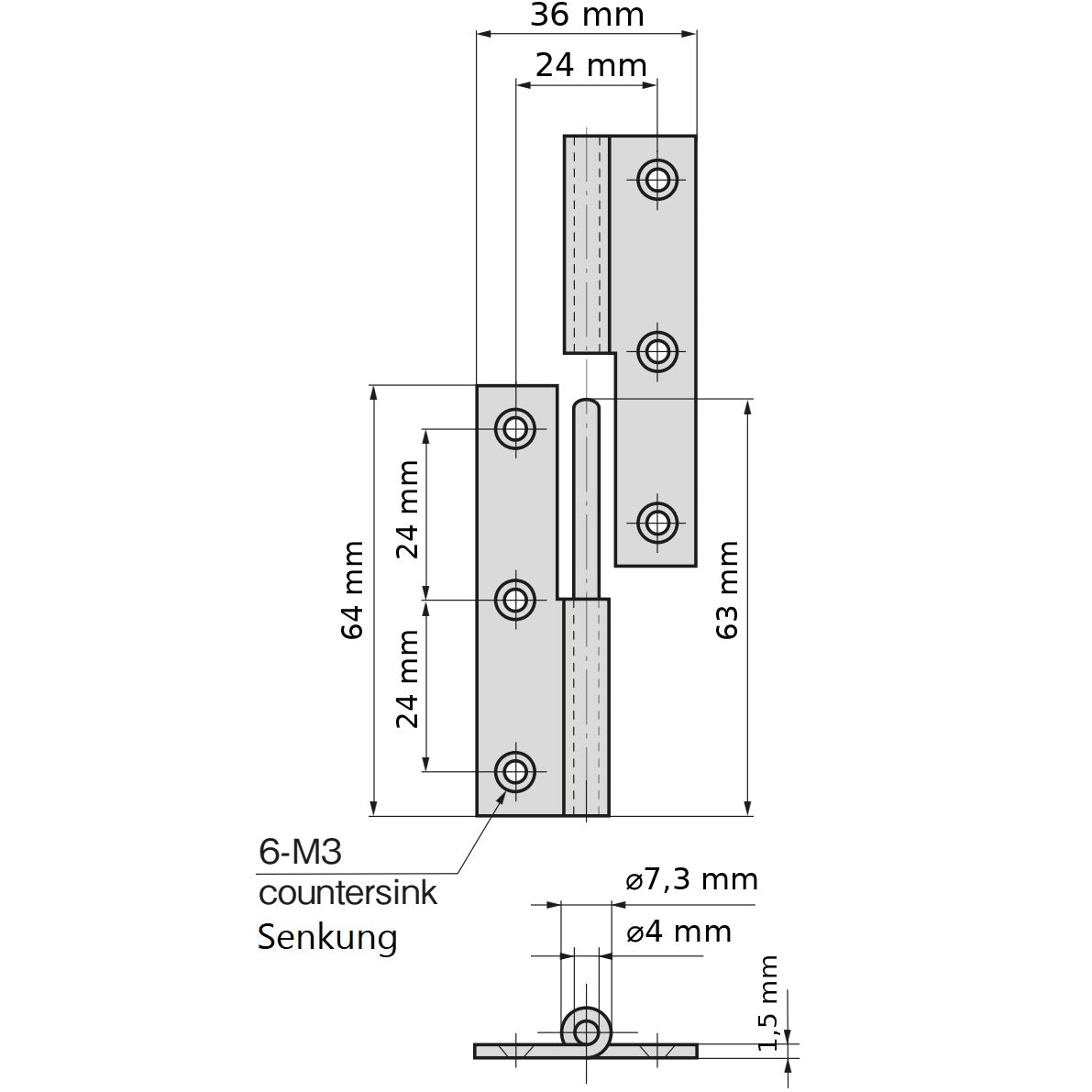 2 pieces of high-quality lift-off hinges, made of SUS304 stainless steel, load capacity: 10 kg, height: 64 mm (2-33/64″), right-hand, B-1004-2-R for doors, maintenance flaps
