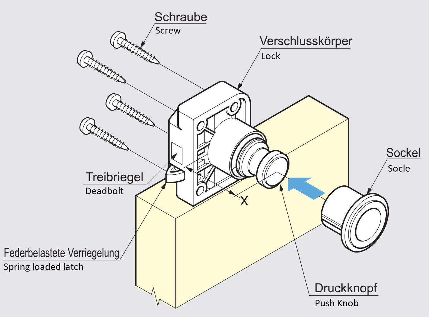Hochwertiger Druckknopf-Verschluss mit Grifffunktion, aus Messing, Oberfläche: verchromt, Ausführung: rund, TLP-CR und TLP-LBM(W). Massiver Druckknopf für Wohnwagen, Yacht und viel mehr, von Sugatsune / LAMP® (Japan)