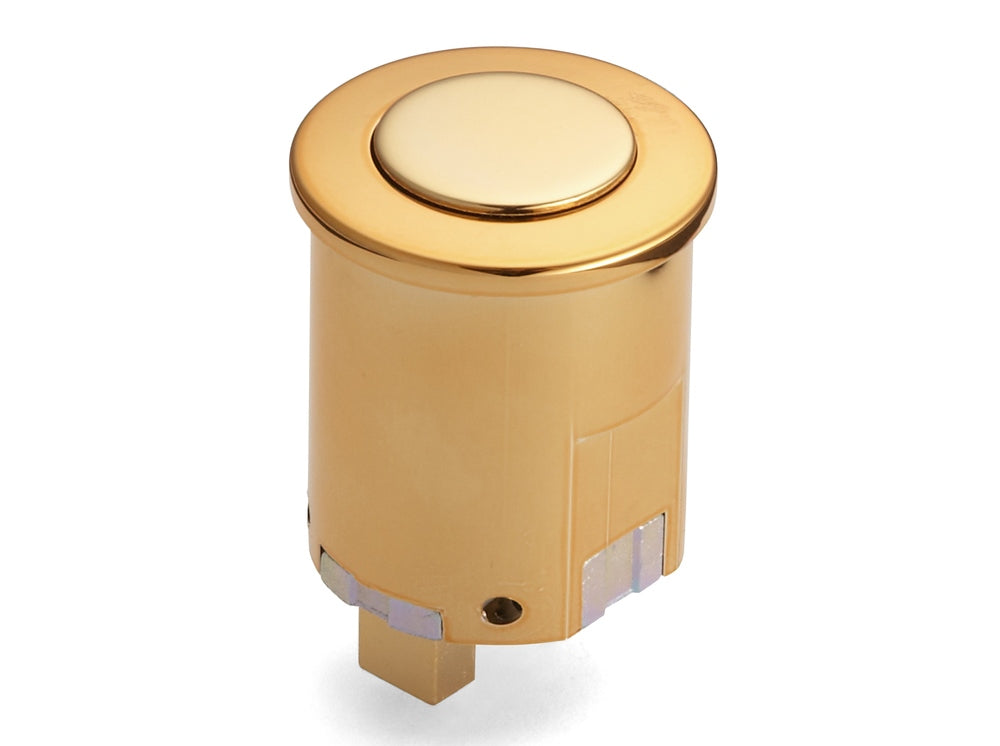 High-quality snap fastener with handle function, made of zinc alloy, surface: gold-colored, glossy polished, PKL-08/GA and PKLW. Solid snap fastener for caravans, yachts, and much more, from Sugatsune / LAMP® (Japan).