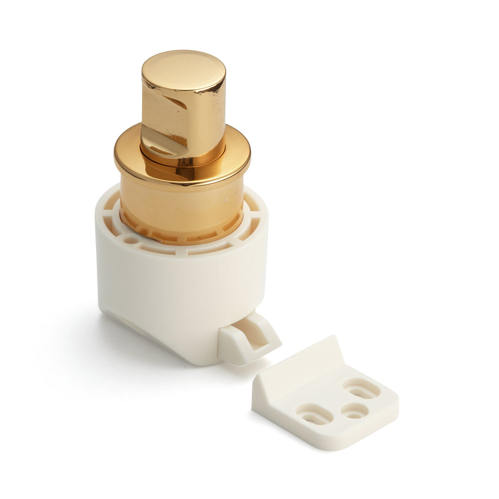 High-quality snap fastener with handle function, made of zinc alloy (ZDC), surface: gold-colored, glossy polished, version: right, PKL05RGA and PKLW. Solid snap fastener for yachts and much more, from Sugatsune / LAMP® (Japan)