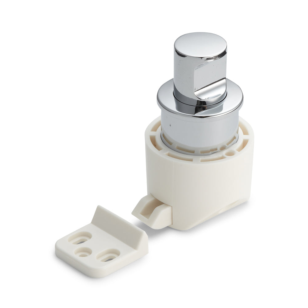 High-quality snap fastener with handle function, made of zinc alloy (ZDC), chrome-plated finish, left-hand version, PKL05LCR and PKLW. Solid snap fastener for yachts and much more, from Sugatsune / LAMP® (Japan)