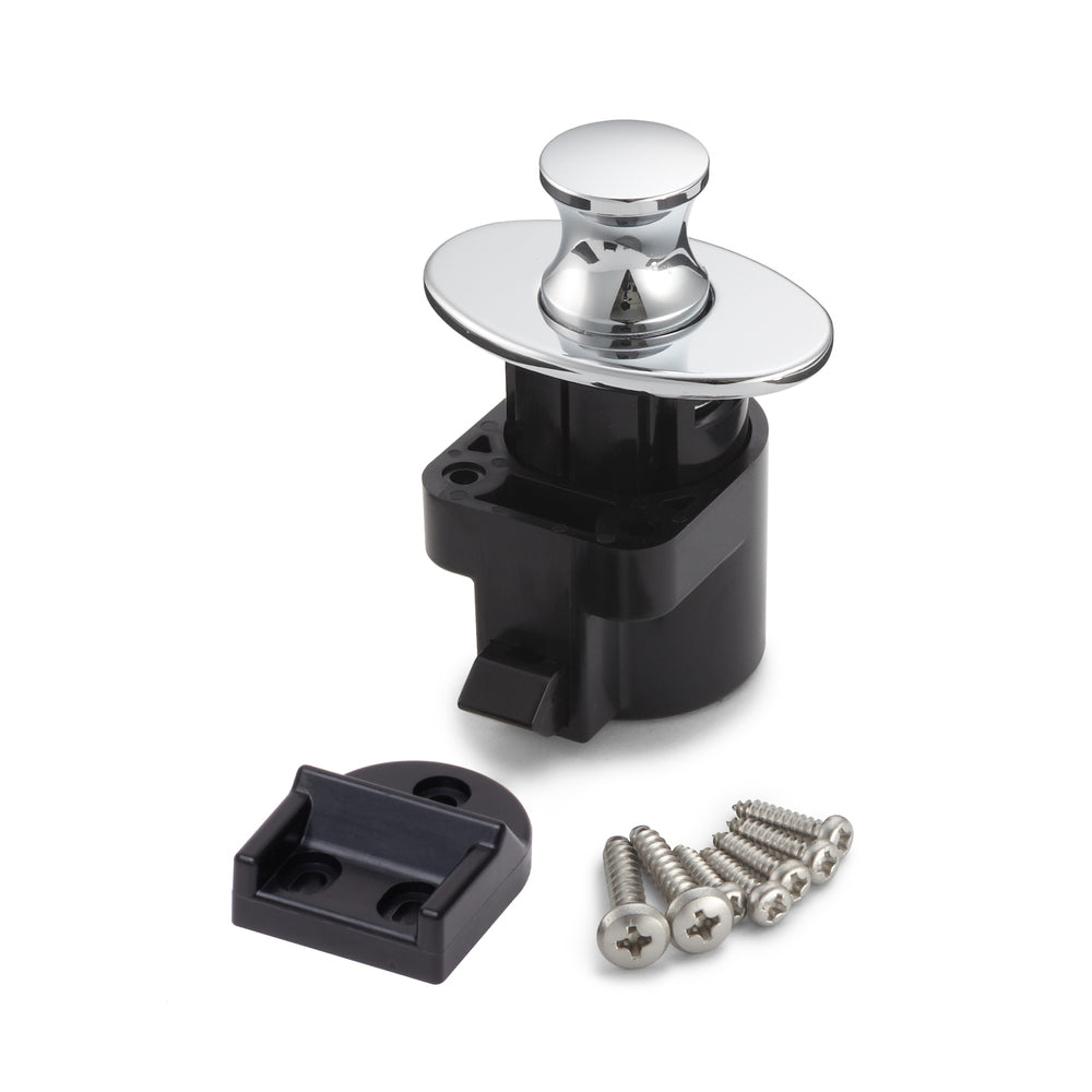 High-quality snap fastener with handle function, made of zinc alloy (ZDC), chrome-plated finish, oval design, DPL-OV-CR. Solid snap fastener for RVs, boats, and much more, from Sugatsune / LAMP® (Japan).