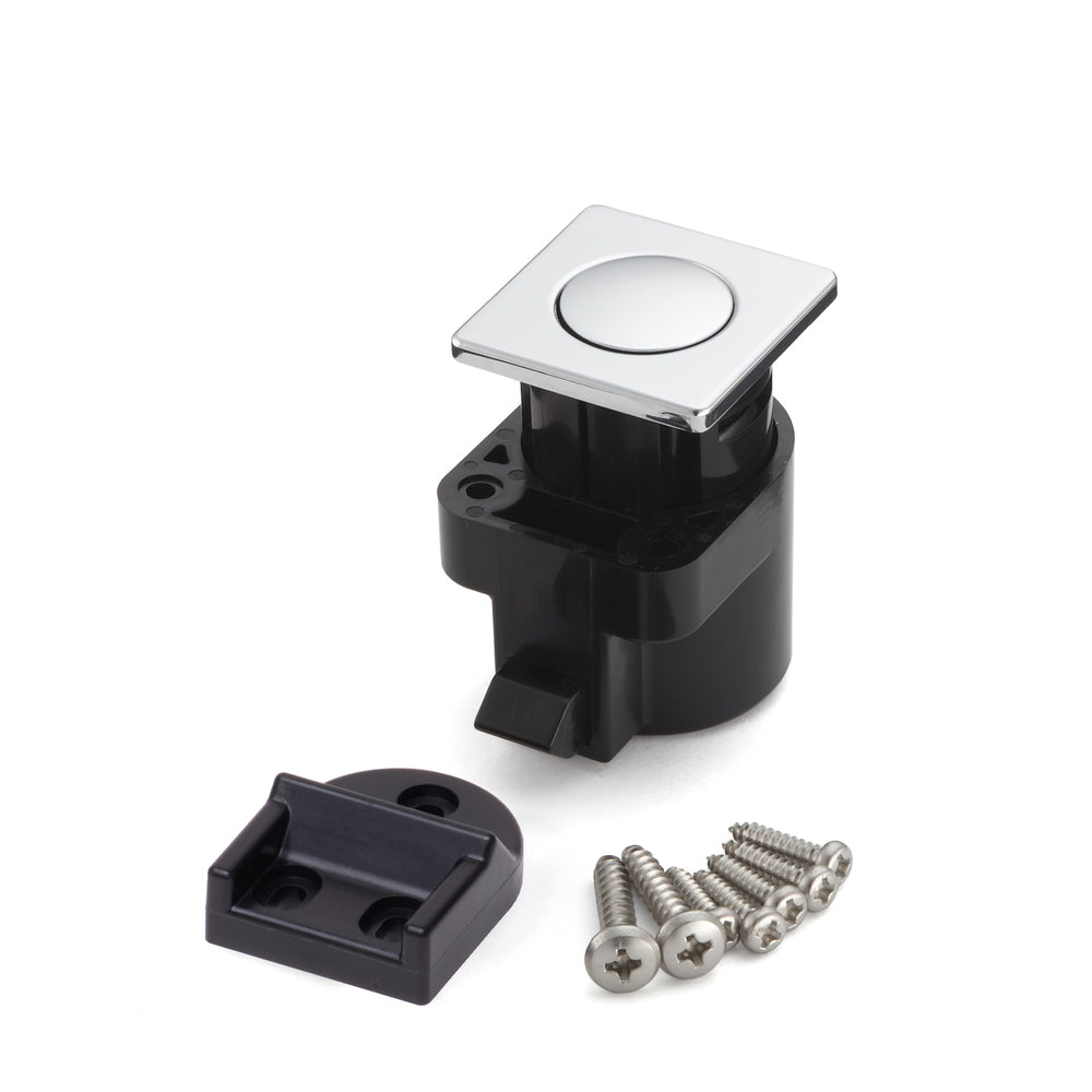 High-quality snap fastener with handle function, made of zinc alloy (ZDC), surface: chrome-plated, design: square, DPL-SQ-CR. Solid snap fastener for RVs, boats, and much more, from Sugatsune / LAMP® (Japan)