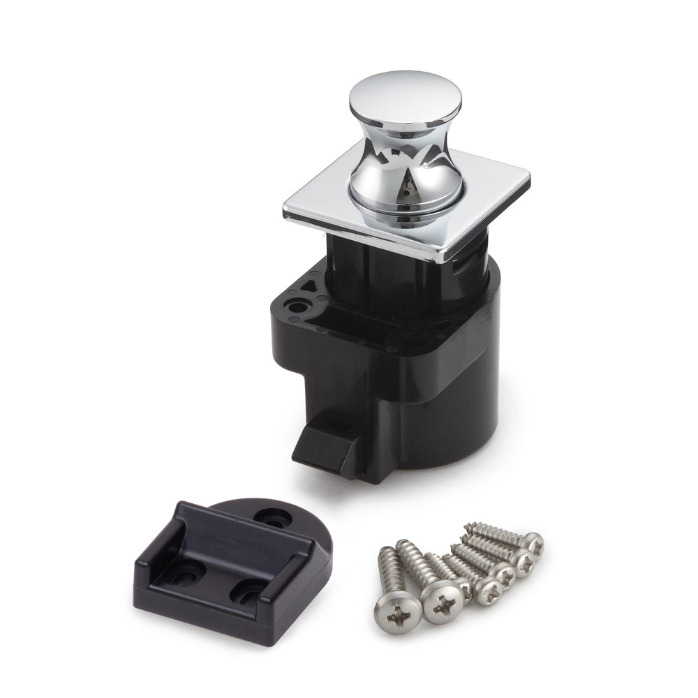 High-quality snap fastener with handle function, made of zinc alloy (ZDC), surface: chrome-plated, design: square, DPL-SQ-CR. Solid snap fastener for RVs, boats, and much more, from Sugatsune / LAMP® (Japan)