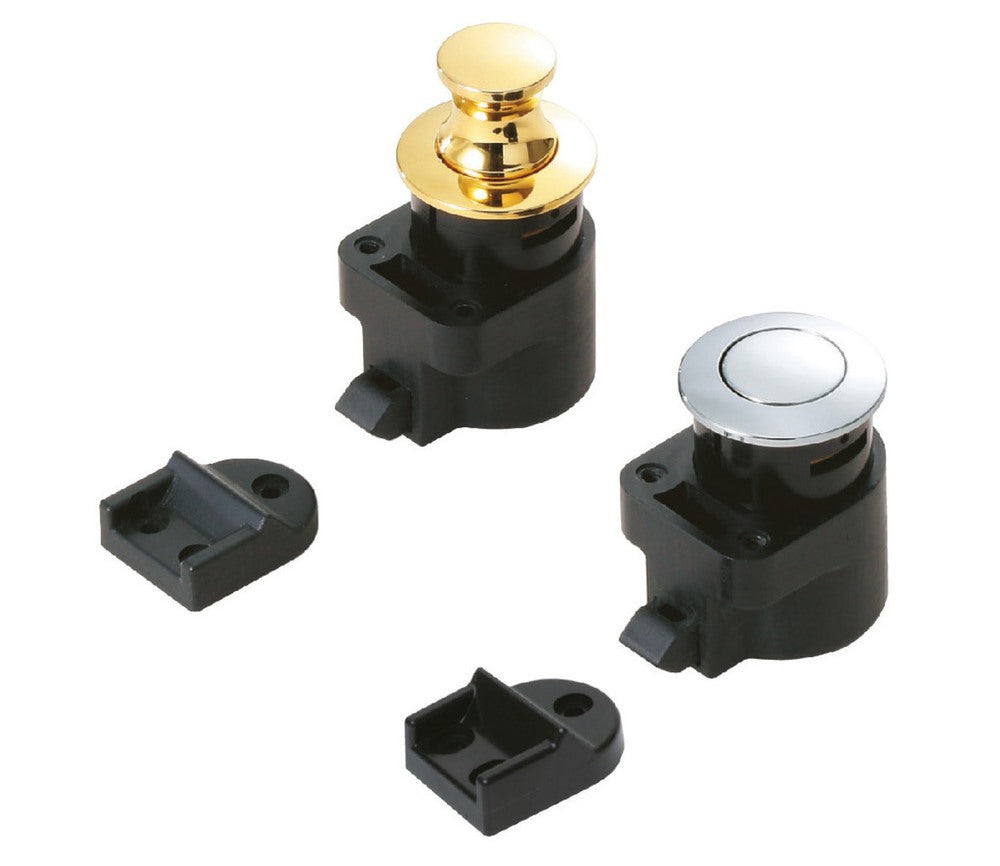 High-quality snap fastener with handle function, made of zinc alloy (ZDC), surface: chrome-plated, design: round, DPL-RO-CR. Solid snap fastener for motorhomes, caravans, and much more, from Sugatsune / LAMP® (Japan)