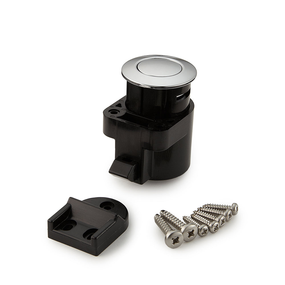 High-quality snap fastener with handle function, made of zinc alloy (ZDC), surface: chrome-plated, design: round, DPL-RO-CR. Solid snap fastener for motorhomes, caravans, and much more, from Sugatsune / LAMP® (Japan)