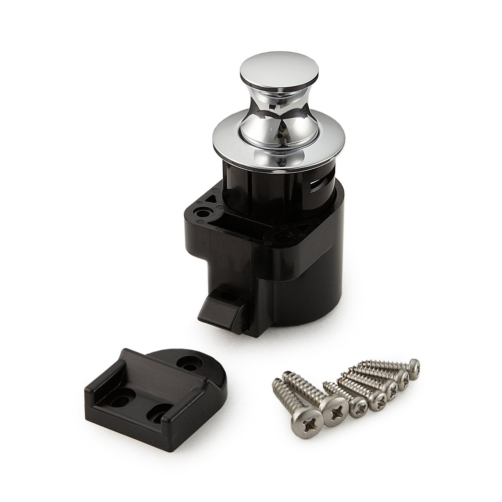 High-quality snap fastener with handle function, made of zinc alloy (ZDC), surface: chrome-plated, design: round, DPL-RO-CR. Solid snap fastener for motorhomes, caravans, and much more, from Sugatsune / LAMP® (Japan)