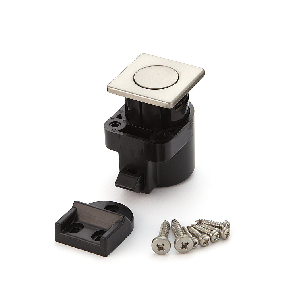 High-quality snap fastener with handle function, made of zinc alloy (ZDC), surface: nickel-plated, satin matte, design: square, DPL-SQ-SN. Solid snap fastener for RVs, boats, and much more, from Sugatsune / LAMP® (Japan).