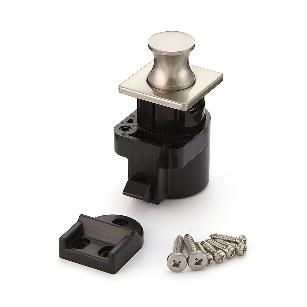 High-quality snap fastener with handle function, made of zinc alloy (ZDC), surface: nickel-plated, satin matte, design: square, DPL-SQ-SN. Solid snap fastener for RVs, boats, and much more, from Sugatsune / LAMP® (Japan).