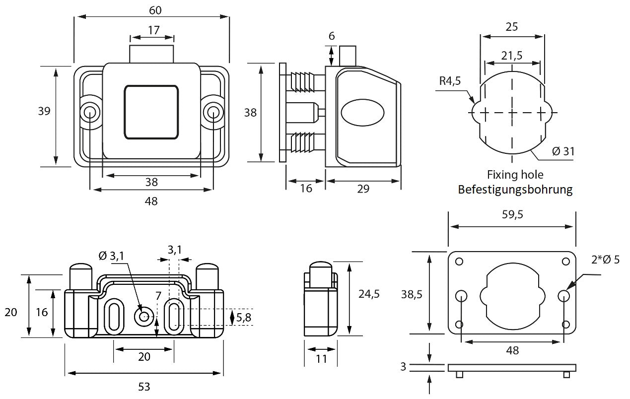 Fermeture à pression de haute qualité avec fonction de fermeture en douceur et de poignée, en Zamak, surface : noire, design : carré, 14.03.066-0. Bouton poussoir solide pour caravanes, yachts, avions privés et bien plus encore, de SISO Danemark