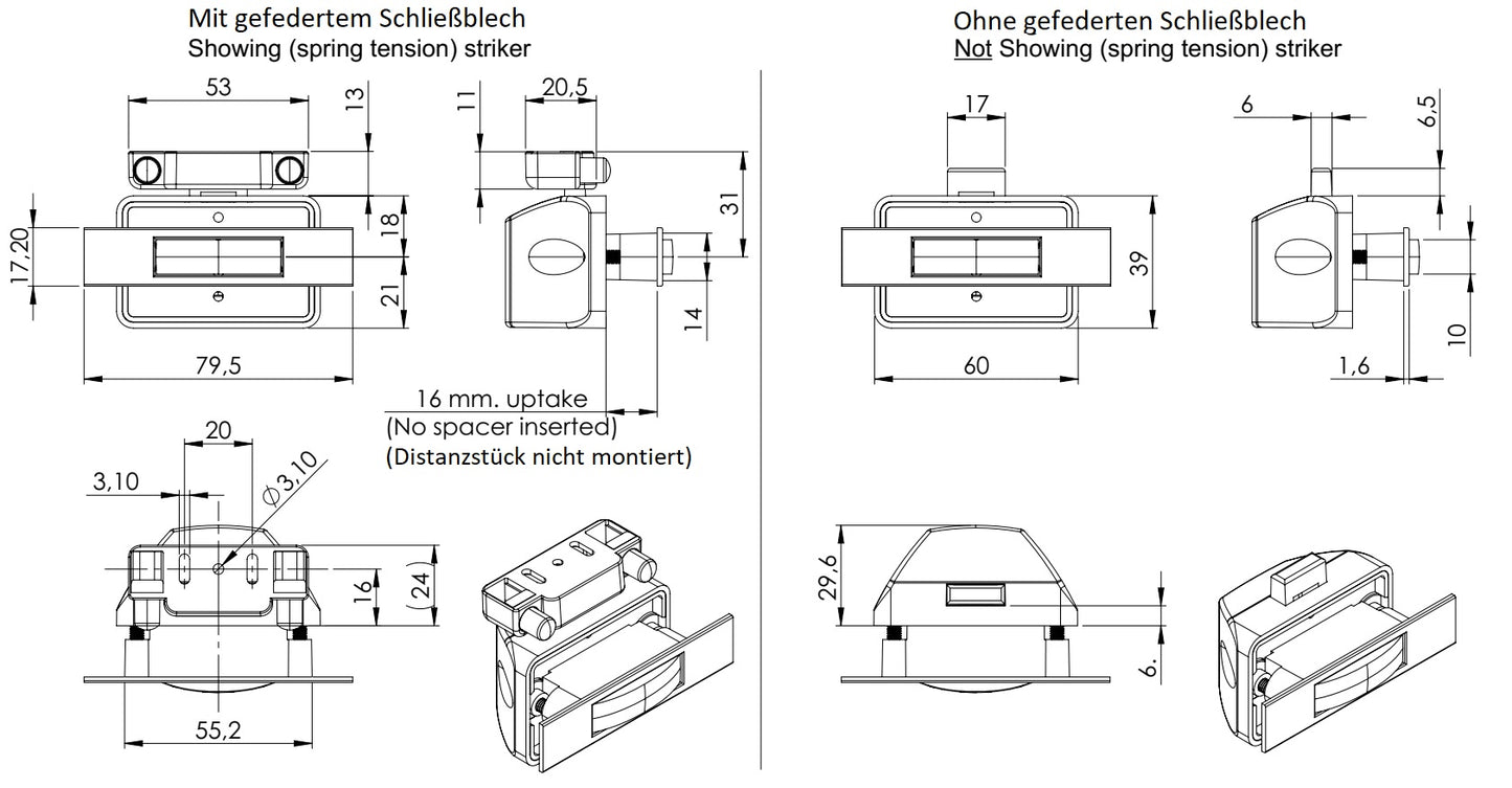 Hochwertiger Druckknopf-Verschluss mit Soft-Close und Grifffunktion, aus Zamak, Oberfläche: verchromt, Ausführung: rechteckig, 14.03.042-0. Massiver Druckknopf für Wohnwagen, Yacht, Privatflugzeug und viel mehr, von SISO Denmark