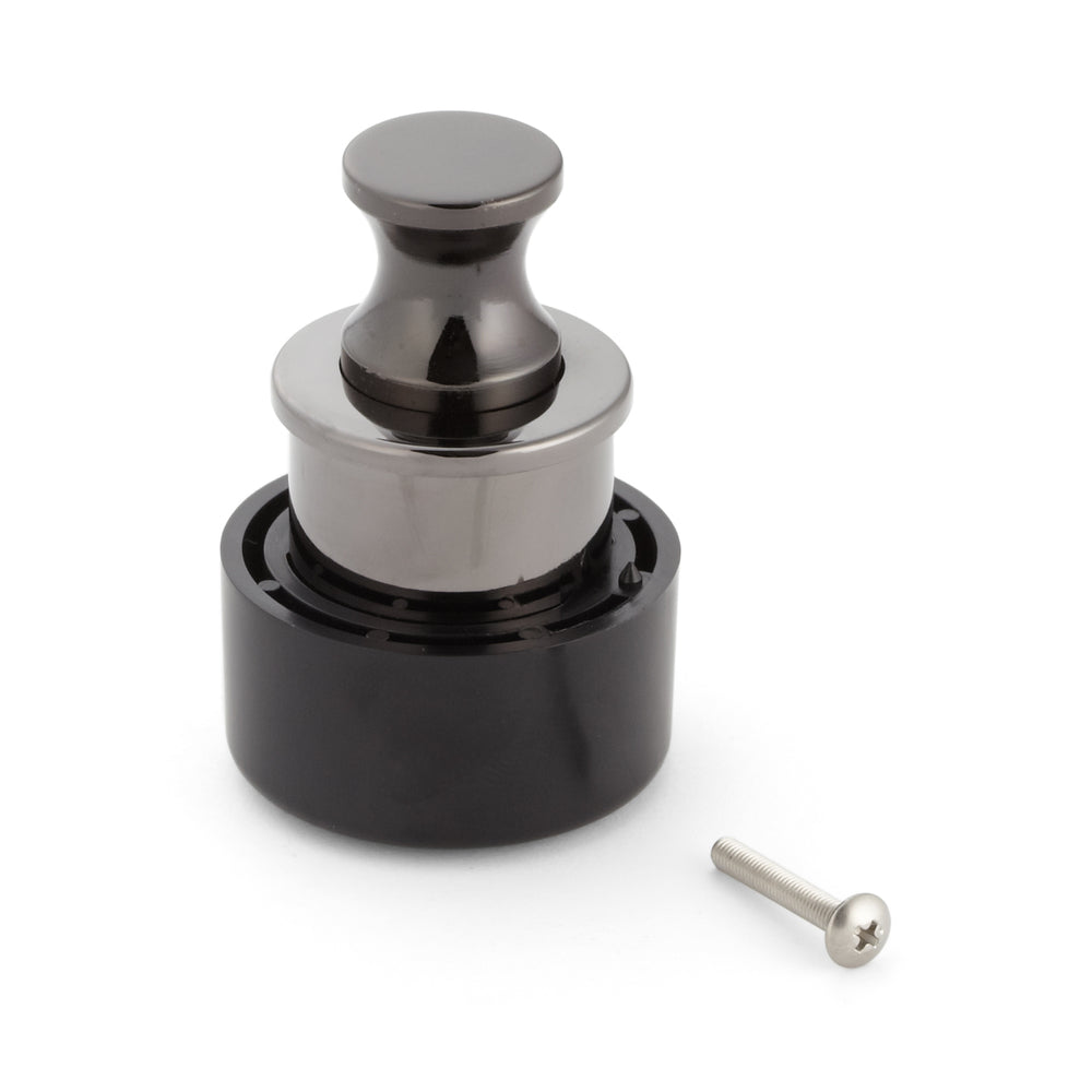 High-quality push-button handle made of zinc alloy, finish: black nickel PK03BN. A high-quality, solid and elegant push-lock made of ZDC for drawers, RV furniture, boats, private aircraft, and much more, from Sugatsune / LAMP® (Japan)