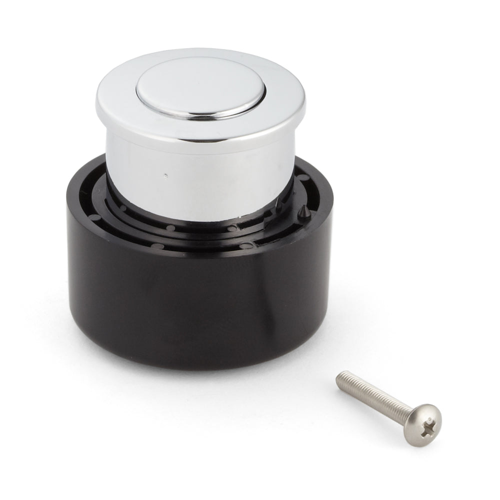 High-quality zinc alloy push-button handle, chrome-plated finish, 18.8 mm (0.8") PK03CR. A high-quality, solid and elegant push-lock made of zinc alloy for drawers, RV furniture, boats, private aircraft, and much more, from Sugatsune / LAMP® (Japan).