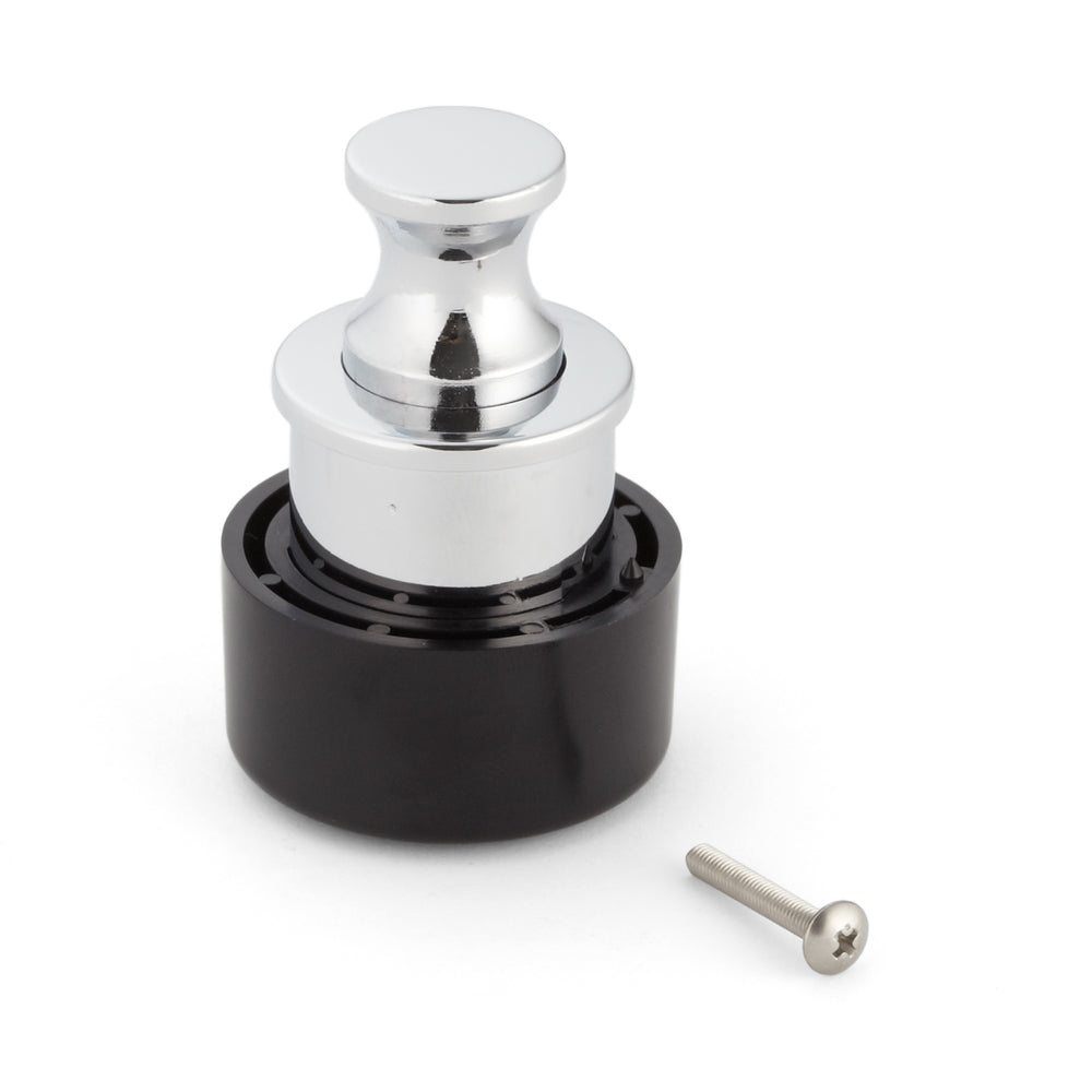 High-quality zinc alloy push-button handle, chrome-plated finish, 18.8 mm (0.8") PK03CR. A high-quality, solid and elegant push-lock made of zinc alloy for drawers, RV furniture, boats, private aircraft, and much more, from Sugatsune / LAMP® (Japan).
