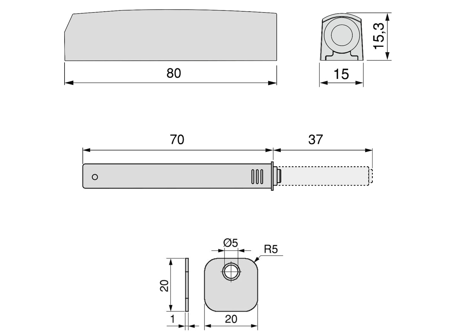 2 elegant push-button catches, with mounting housing, surface: grey, design: magnetic, 1900321 for furniture doors, cupboard doors, flaps
