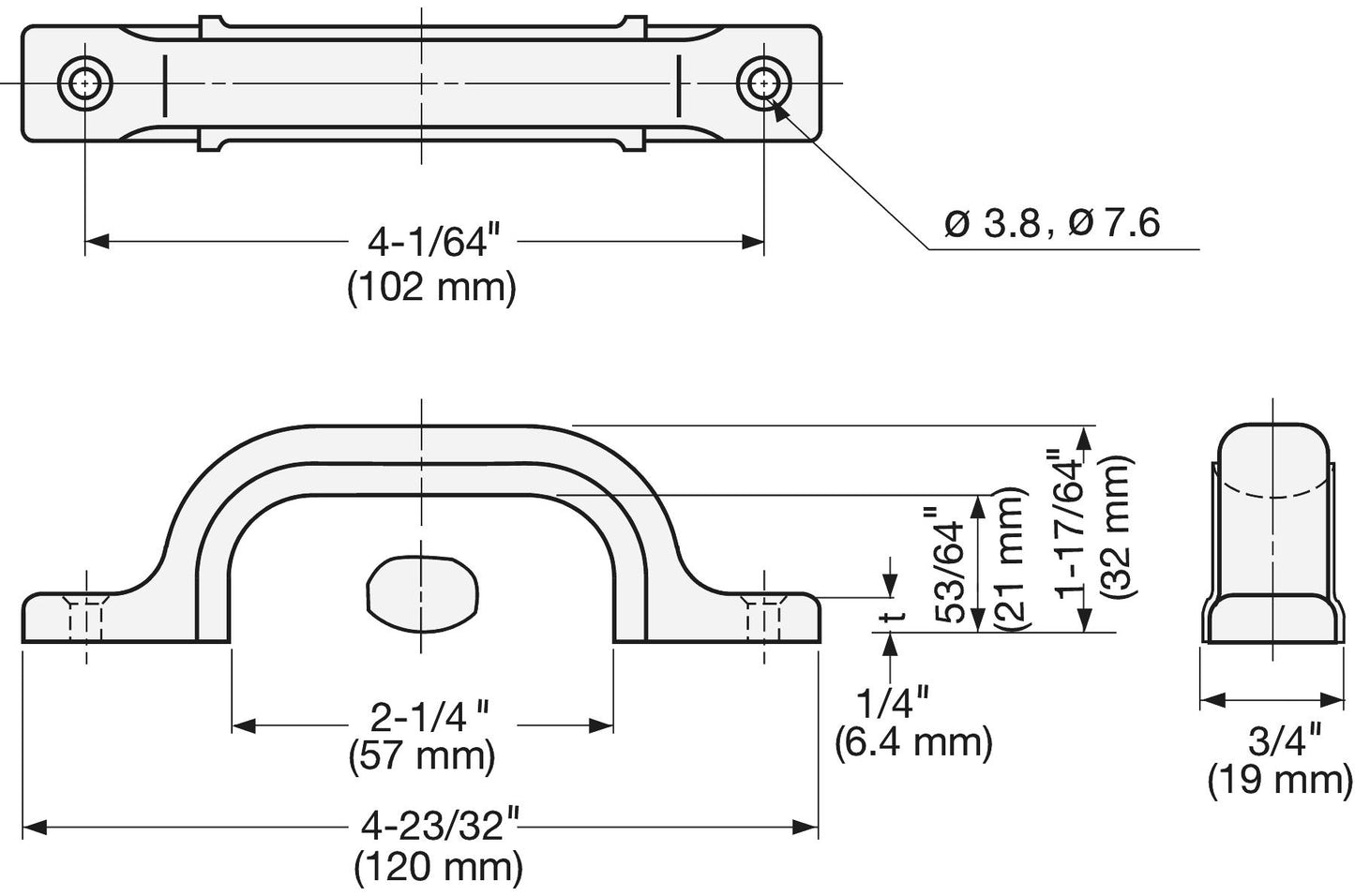 V2A (SUS304) stainless steel rubber grip, 120 mm (4.8") US-120M. High-quality V2A (SUS304) stainless steel rubber grip, glossy polished, for ships, boats, and humid environments from Sugatsune / LAMP® (Japan)