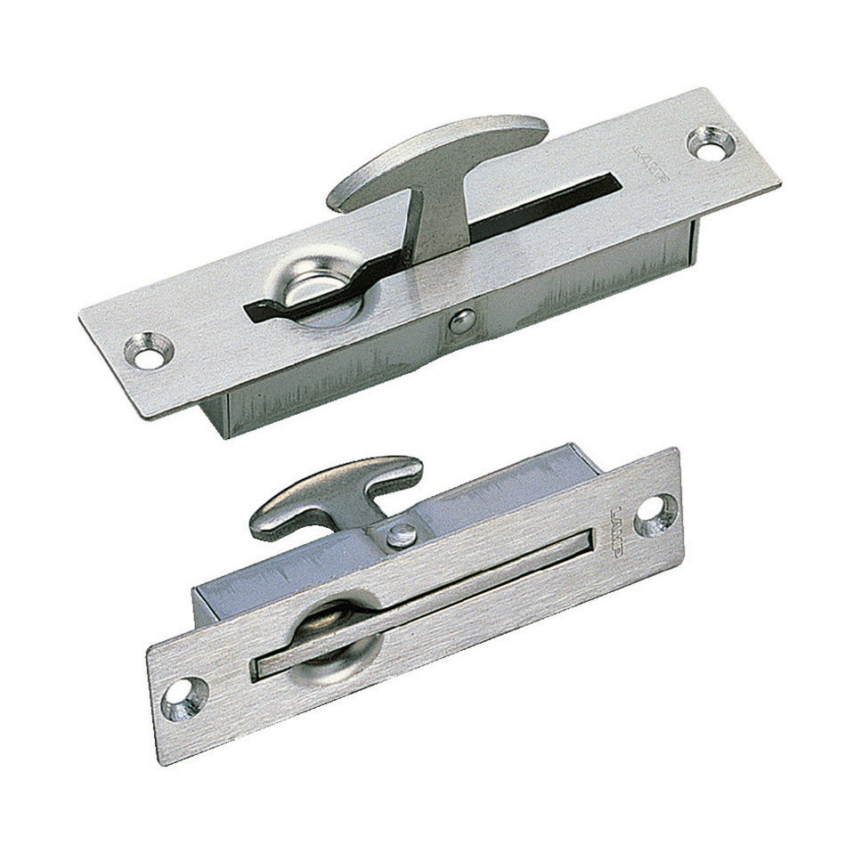 Stainless steel folding handle SUS304, 115 mm (4.6") ST-115. Stainless steel folding handle made of V2A stainless steel, satin finish, for ceiling doors, inspection hatches, damp environments, ships, and caravans from Sugatsune / LAMP® (Japan)