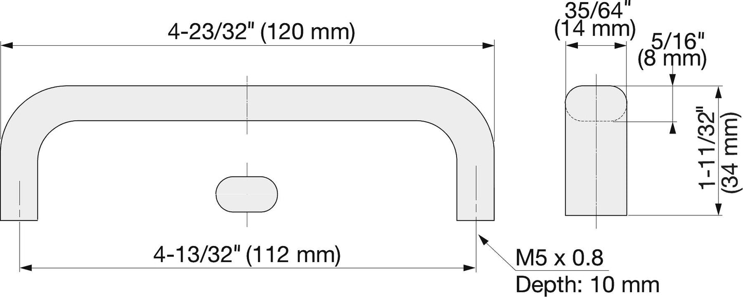 Stainless steel door handle V2A (SUS304), 120 mm (4-26/32″) EC-120M. High-quality solid stainless steel door handle made of V2A (SUS304) for humid environments, ships, food processing, and medical applications from Sugatsune / LAMP® (Japan)