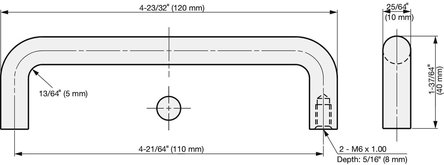 Stainless steel door handle V2A (SUS304), 120 mm (4.8") H-42-C-3. High-quality stainless steel door handle made of V2A (SUS304), glossy polished, for humid environments, ships, food processing, and medical applications from Sugatsune / LAMP® (Japan).