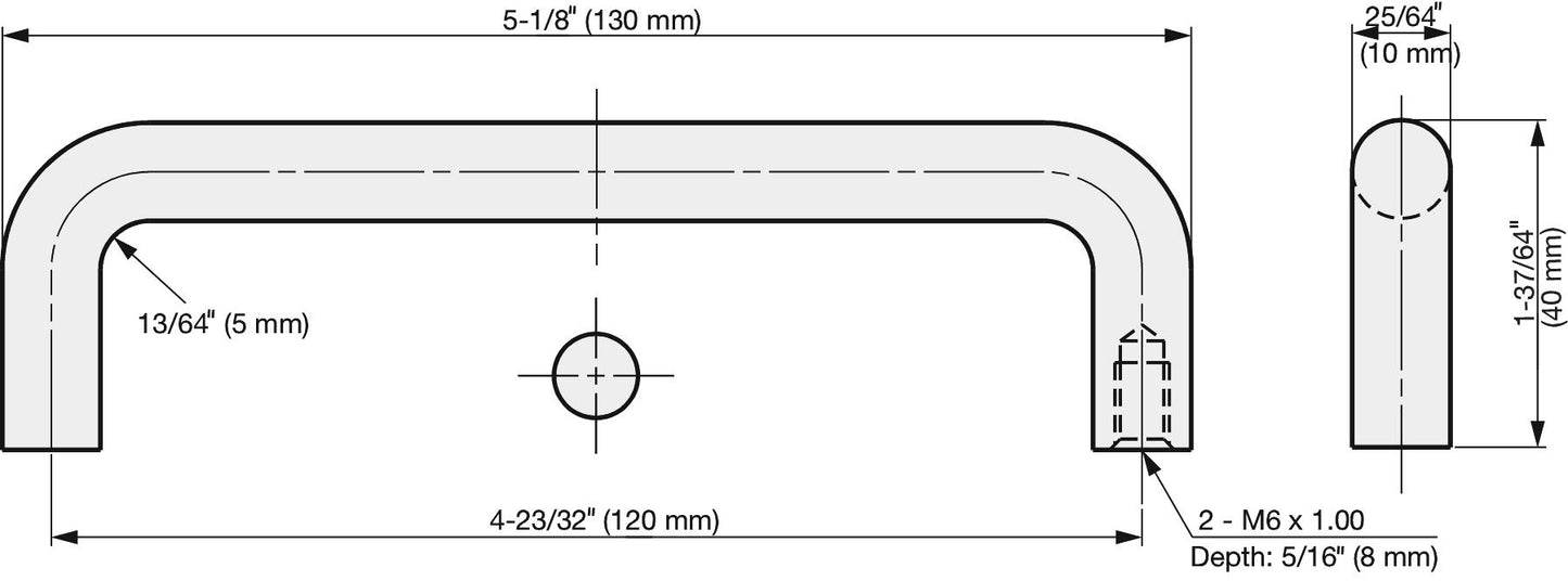 Stainless steel door handle V2A (SUS304), 130 mm (5.2") H-42-C-4. High-quality stainless steel door handle made of V2A (SUS304), glossy polished, for humid environments, ships, food processing, and medical applications from Sugatsune / LAMP® (Japan).